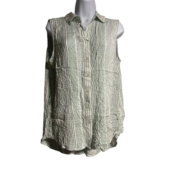 Jane + Delancey Sleeveless Striped Button Down Shirt Small Green White Relaxed - Picture 4 of 9